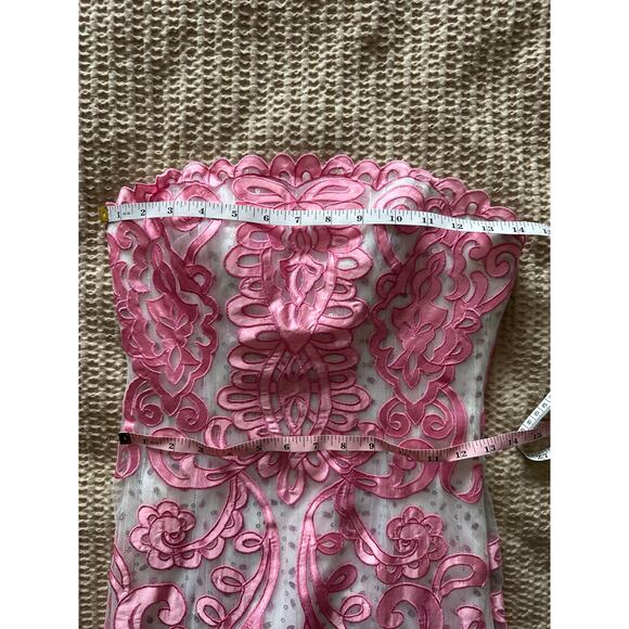 Jovani Strapless Long Gown‎ Pink Ribbon White Layers Sequins 0 - Picture 5 of 9